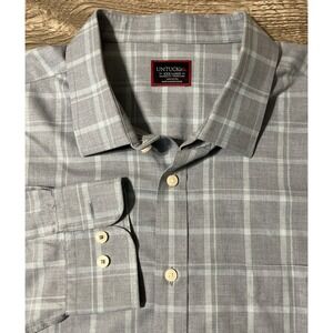 UnTuckit Relaxed Fit Wrinkle Free Blue Plaid Button Up Dress Shirt Size 3XL